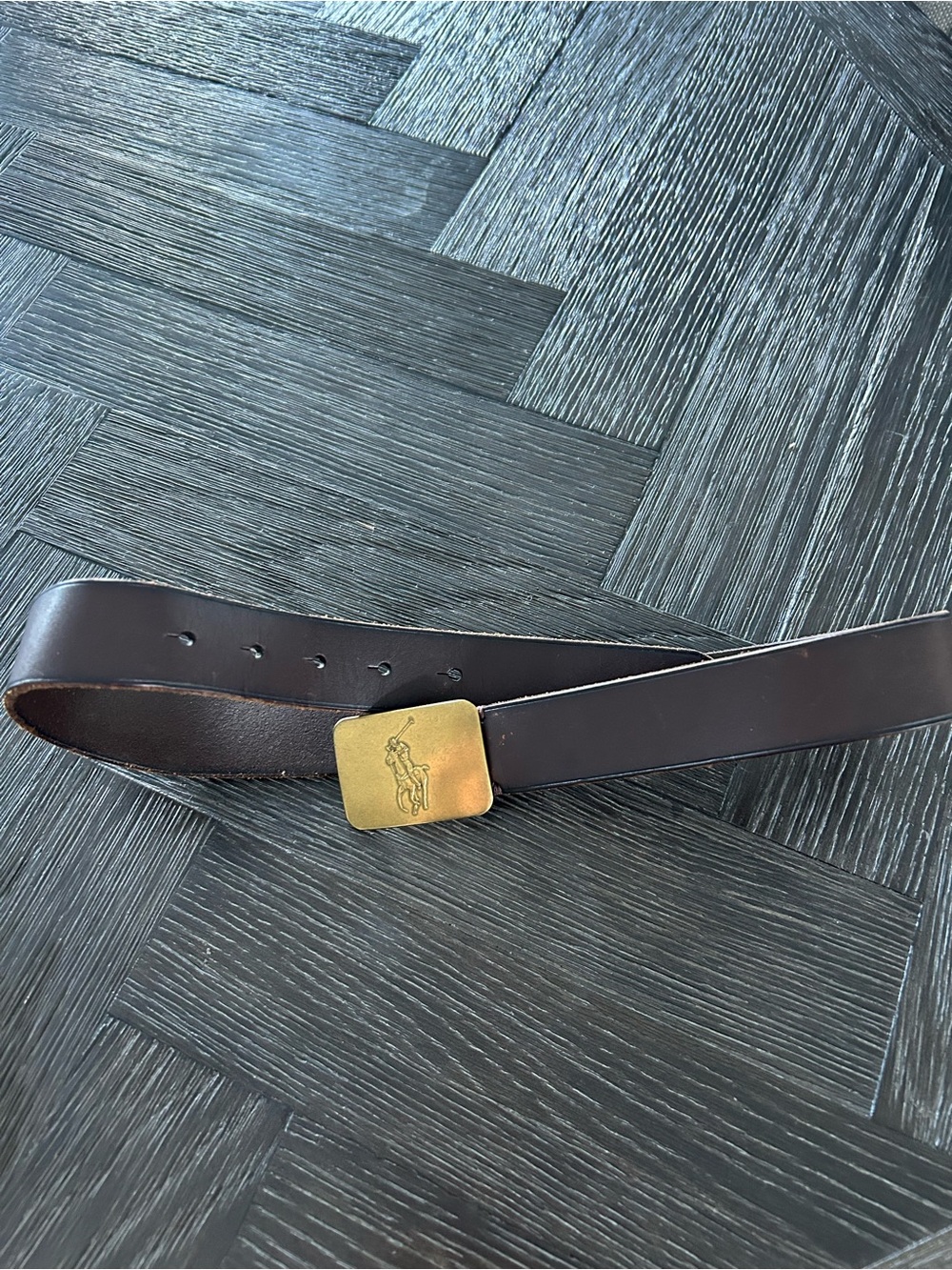 Polo by Ralph Lauren Dark Brown Leather Belt with Gold Buckle